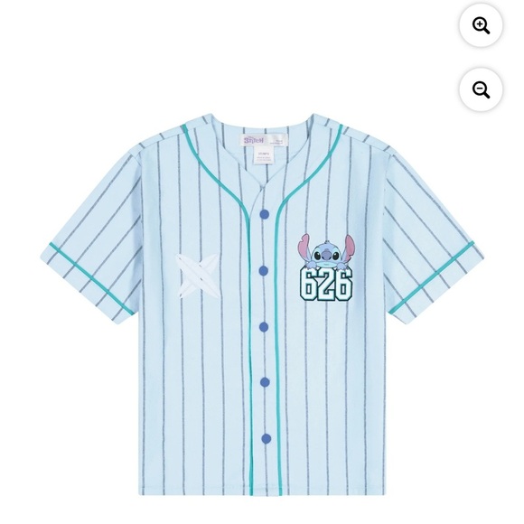 Disney Kids Blue Striped Stitch Baseball Shirt - Picture 1 of 3